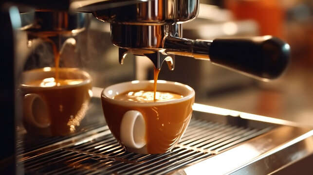 espresso machine pouring espresso