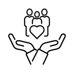 hand with heart community, icon, concept empathy or charity, solidarity love, care people, volunteer support