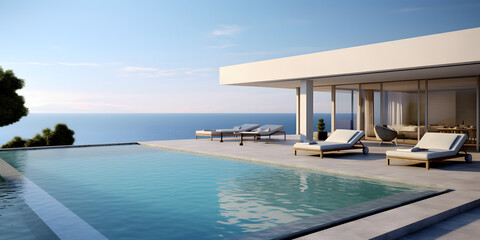Obraz na płótnie Canvas Minimalist Luxury Villa with Pool and Ocean View 