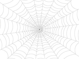Black spider web for Halloween on  white background. Black and white illustration of elements for decor for the celebration of Halloween. Spooky Halloween decoration element for your design. 
