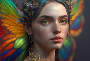 Rainbow Fairy. Generative AI, non-existent person.	