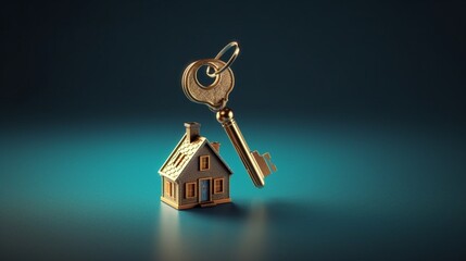 House depicted on a key, symbolizing real estate or property ownership, Generative AI.