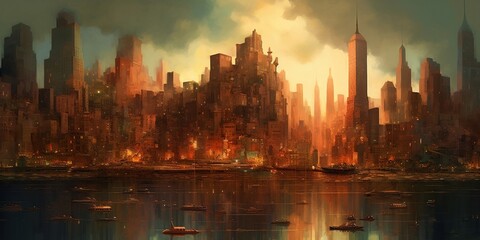 Abstract sunset over the river (Generative AI)