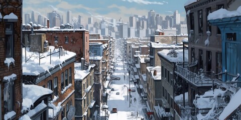 Big city with snow (Generative AI)