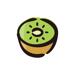 Kiwi fruit - Fruits icon/illustration (Hand-drawn line, colored version)