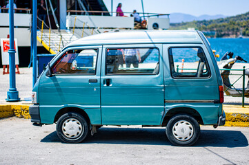 Minivan with 7 seat the main transportation vehicle of the Poros island saronic gulf greece