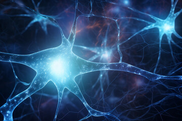 Fototapeta premium Neuron connection generated with AI. 3d microscopic render. 3d image, perfect to use as a computer background, powerpoint présentation, linkedin post, website, portfolio