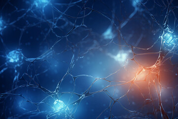 Naklejka na ściany i meble Neuron connection generated with AI. 3d microscopic render. 3d image, perfect to use as a computer background, powerpoint présentation, linkedin post, website, portfolio