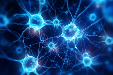 Neuron connection generated with AI. 3d microscopic render. 3d image, perfect to use as a computer background, powerpoint présentation, linkedin post, website, portfolio