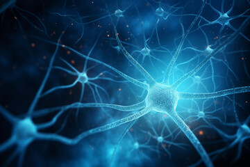 Neuron connection generated with AI. 3d microscopic render. 3d image, perfect to use as a computer background, powerpoint présentation, linkedin post, website, portfolio