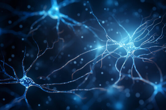 Neuron connection generated with AI. 3d microscopic render. 3d image, perfect to use as a computer background, powerpoint pr&eacute;sentation, linkedin post, website, portfolio