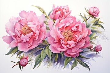flower illustration, Pink peony on a white background. Watercolor style. Generative AI - obrazy, fototapety, plakaty