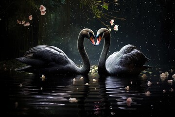 Two black swans in the national Park. Generative AI