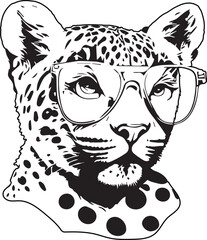 leopard with sunglasses in an isolated illustration, vector, tiger, tigress, lioness, for t-shirt design and tattoo