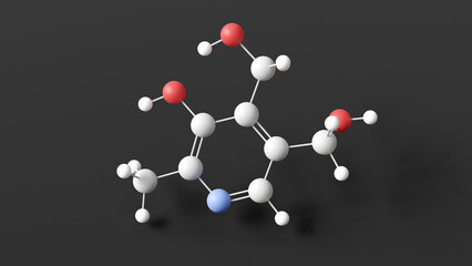pyridoxine molecule, molecular structure, vitamin b6, ball and stick 3d model, structural chemical formula with colored atoms