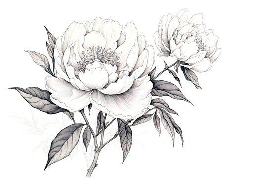 flower illustration, Pink peony on a white background. Watercolor style. Generative AI