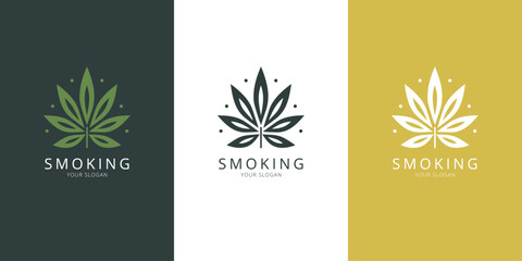 Fototapeta na wymiar Logo of a cannabis leaf, set, different versions, vector, isolated, generative ai