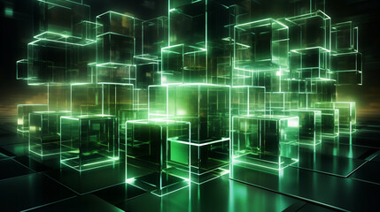 Naklejka premium Glowing green technology abstract background, 3d rendering computer digital image