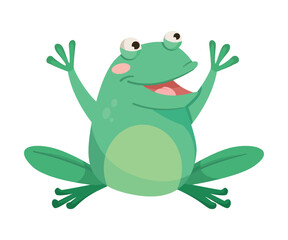 Cute Green Leaping Frog Character Sitting Vector Illustration