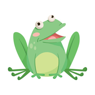 Cute Green Leaping Frog Character Sitting Vector Illustration