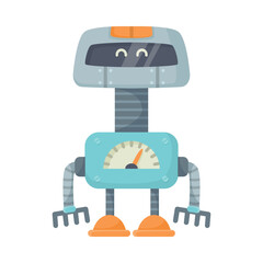 Funny Robot Metal Character with Limbs and Face Vector Illustration