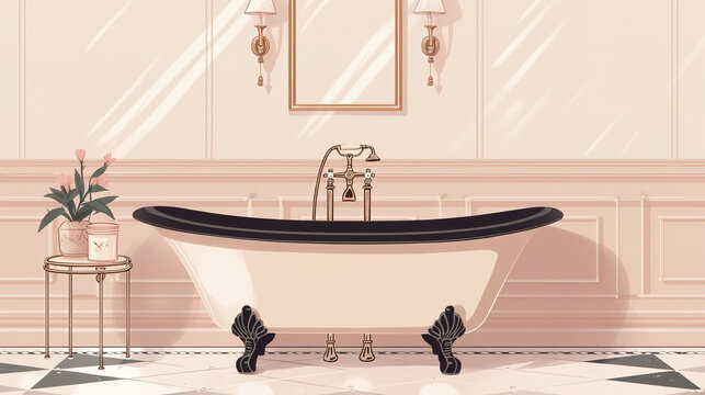 an elegant simple bathroom mockup, cartoon style, ai generated image
