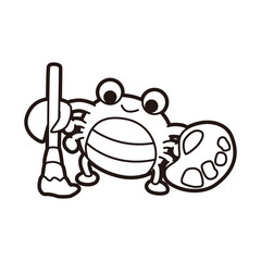筆とパレットを持っているカニ ぬりえ