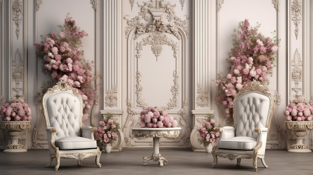 a princess royal inspired living room mockup, fairytale wallpaper, ai generated image