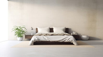 a simple clean white bedroom mockup with a plant, ai generated image