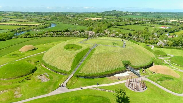 Aerial view of Knowth, the largest, most remarkable ancient monument in Ireland