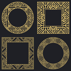 Set decorative circular vintage geometrical ornament.