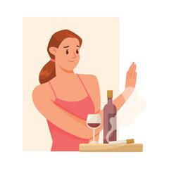 Girl Support Immunity Reject Smoking and Alcohol Vector Illustration