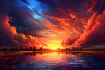 Fototapeta na wymiar Colorful explosion sunset sky with colorful clouds, ai generated