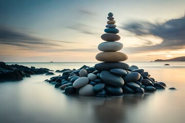 stack of stones on the beach generative in ai technology