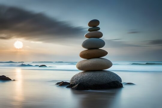 stack of stones on the beach generative in ai technology