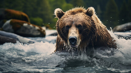 Obraz na płótnie Canvas Grizzly Bear in Alaska. Generative AI.