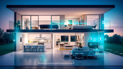 smart home using modern technology, wireless system based on wifi, made with Generative AI - obrazy, fototapety, plakaty