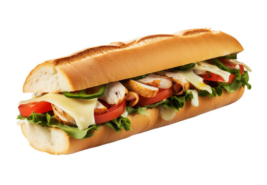 Italian sub sandwich on transparent background. Generative AI.