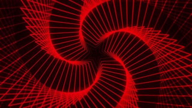Geometric red background with star shapes.Neon star animation. Radio wave effect. Looped animation. Hypnotic effect. Red background.