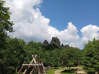 View of the rocks from an authentic playground.