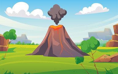 Volcano lava volcanic explosion background concept. Vector design graphic illustration