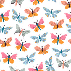 Butterfly bug beetle insect animal abstract seamless pattern background concept. Vector design graphic illustration
