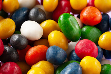 Dragee candy close-up. Lots of multi-colored dragee candies for the whole frame