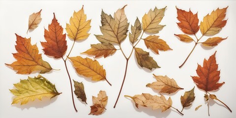 Set of autumn leaves on a light background.