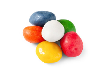 Candy dragee. Heap of multicolored dragee candies on a white background