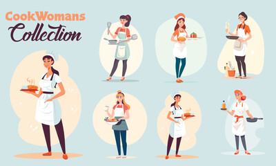 Young beautiful vector woman figures collection. Set of vector girls