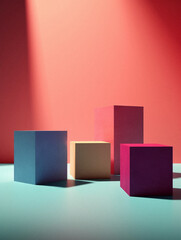 Geometrical plinths background for still life, created with AI generative technology