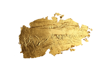 Gold bronze glitter paper piece brushstroke painting blot smear. Abstract glow shine stain on transparent background.