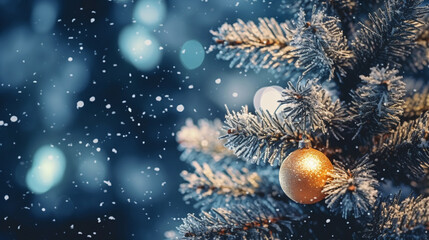Fototapeta na wymiar Christmas tree decorated with golden balls and snowflakes. Christmas background.generative ai