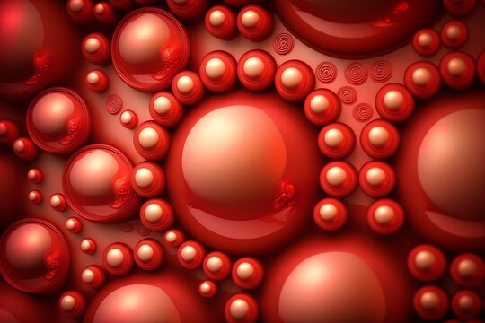Red pearl background. Color bubbles. Pearl background. Generative ai © Klemenso